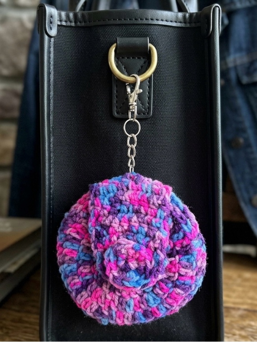 Crochet  Round Coin Pouch Keychain Bag Charm